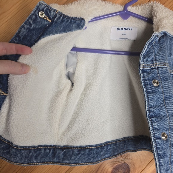 Old Navy 6-12 Months Baby Denim Jacket Sherpa/Fleece Lined Vintage Vibes - Picture 6 of 8